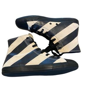 CALVIN KLEIN 205W39NYC Cottier SZ39.5 Black Beige Stripe Leather Sneakers W/Box